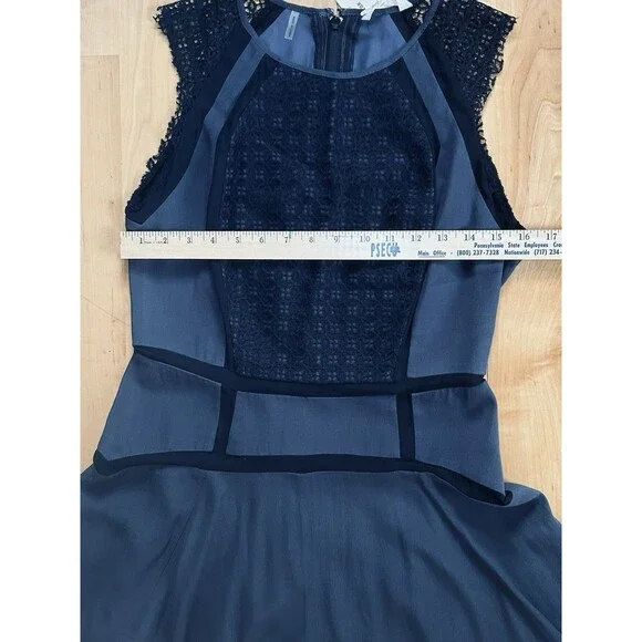 Elegant Rebecca Taylor NWT size 4 Navy Rayon Silk Dress Retail $395 - Picture 9 of 12